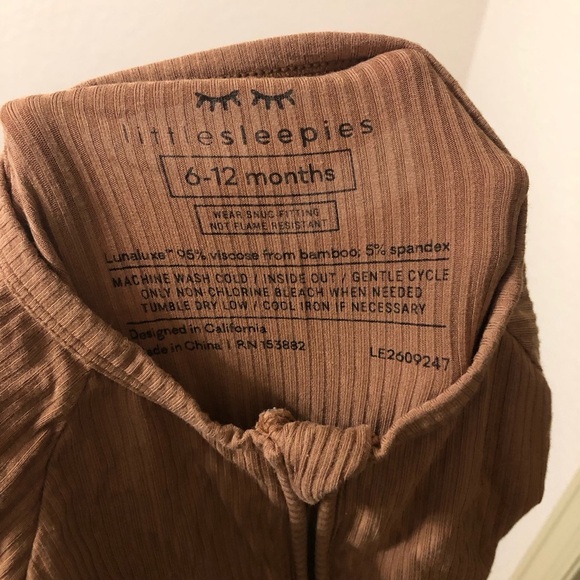 Little Sleepies Ribbed Carmel Brown Bamboo Blend Zippie Sleeper Size 6-12 Months - Picture 2 of 7